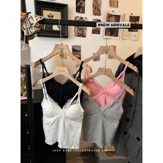 批发实拍 蕾丝小<b class='q'>吊带</b><b class='q'>背心</b>泰式纯欲辣妹鱼骨抹胸上衣带胸垫打底衫内搭