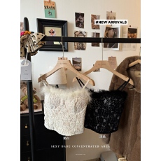 批发实拍新款春夏蕾丝拼接毛毛露背吊带背心秋<b class='q'>冬</b>内搭修身短款打底上衣