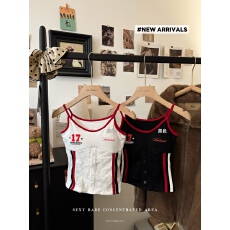 批发实拍~辣妹撞色辣妹修身吊带背心夏季设计感<b class='q'>显瘦</b>美式百搭上衣潮