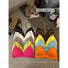 批发实拍实价~多巴胺内衣法式纯色设计感三角杯细肩带小胸抹胸内衣