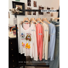 批发实拍~夏季新款设计感卡通宽松<b class='q'>长袖</b>薄款微透<b class='q'>防晒衣</b>T恤女+挂脖抹胸