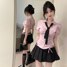 批发实拍实价学院风<b class='q'>套装</b>jk制服减龄修身领带衬衫纯欲显瘦百褶裙<b class='q'>工作服</b>
