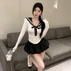 批发实拍实价学院风辣妹<b class='q'>制服</b>JK套装减龄<b class='q'>海军</b>领蝴蝶结上衣百搭蛋糕短裙