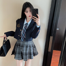 批发实拍实价学院风jk制服<b class='q'>韩版</b>西装<b class='q'>小外套</b>长袖领带衬衫高腰半身裙套装