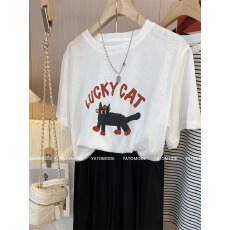 官图 21支纯棉210克100%棉短袖T恤女宽松大码印花