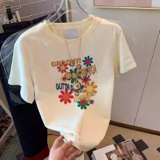 批发官图 21支纯棉210克100%棉短袖T恤女宽松减龄洋气