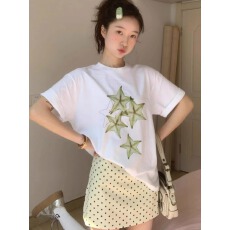 批发2026夏季新款白色短袖t恤女小众设计感宽松纯棉正肩独特漂亮上衣