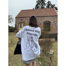 批发<b class='q'>官</b>图 21支纯棉210克（100%棉）<b class='q'>韩国</b>背后字母卡通印花短袖T恤