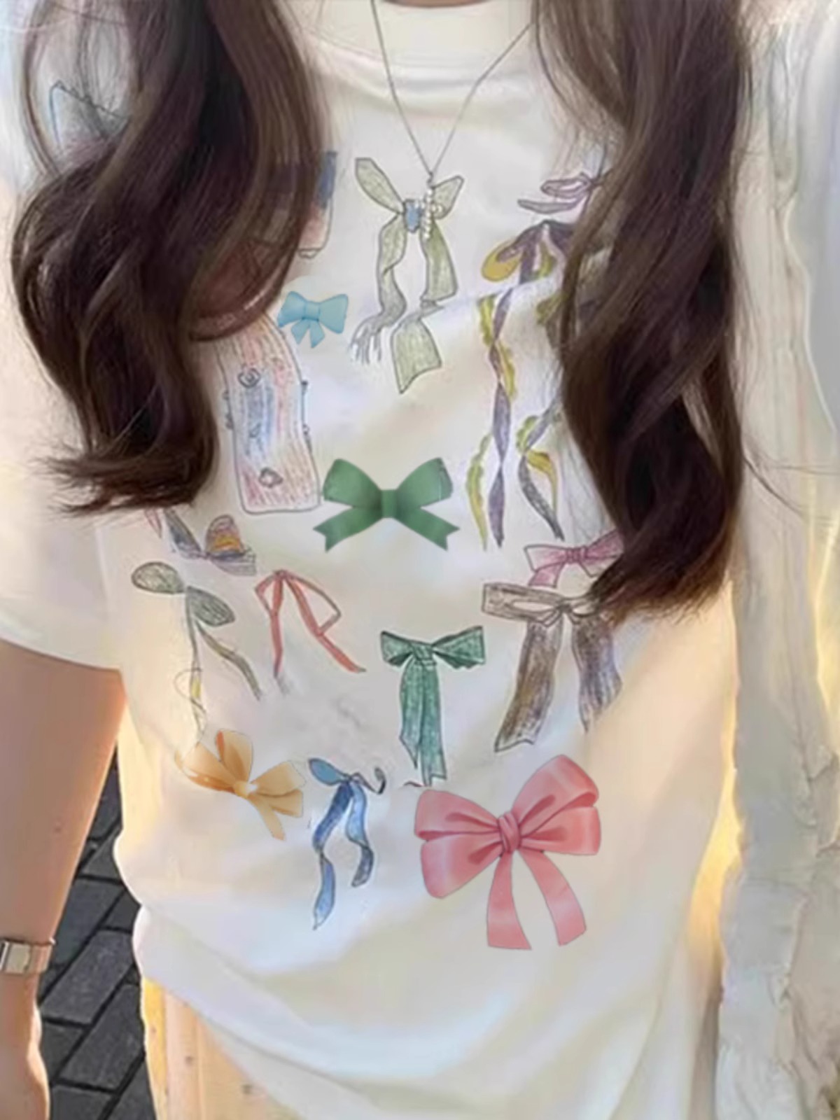 경관 그림 21 순면 210 그램 면 여름 드레스 느긋한 루즈핏 만화 프린트 반팔 티셔츠 한 부서