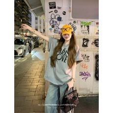 批发官图 21支纯棉-210克100%棉 夏装慵懒宽松卡通印花短袖T恤韩系