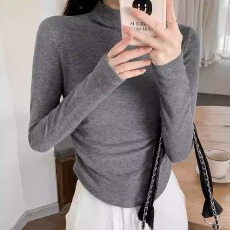 批发韩国外贸新款  绵羊绒280g  秋冬装半高领<b class='q'>打底衫</b>女收腰磨毛