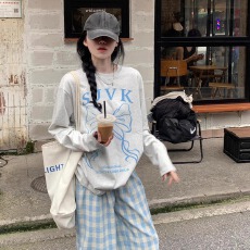 批发21支纯棉-210克  秋装<b class='q'>长袖</b><b class='q'>T</b><b class='q'>恤</b>女宽松上衣印花