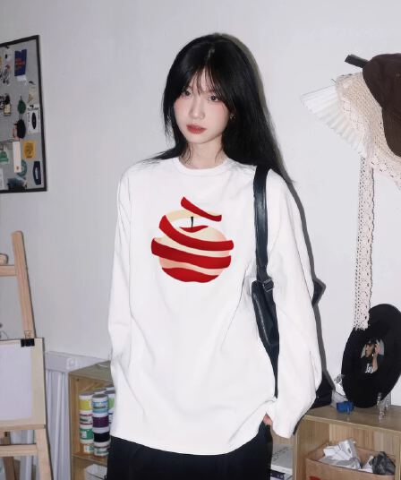 2026 한국 대외 무역 캐주얼 순면 210 그램 가을 의상 긴팔 티셔츠 여성 루즈핏 맨위 프린트