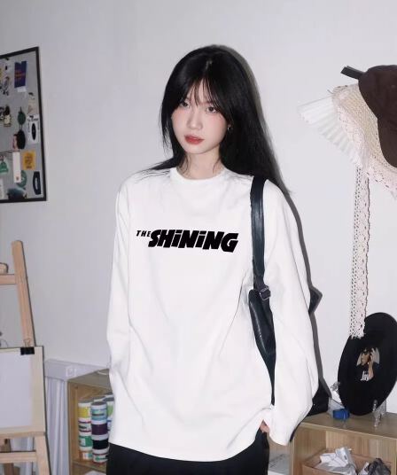 경관 그림 21 순면 210 그램 가을 의상 긴팔 티셔츠 여성 루즈핏 맨위 프린트