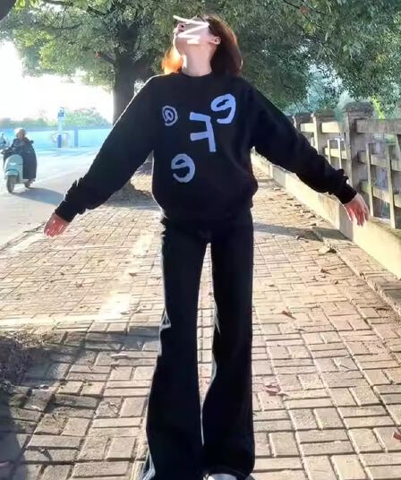 2026 한국 새로운 모방 Mianhua 면 복합 얇은 스타일 310g 털이 있는 400g 라운드 넥 후드티 여성 프린트 국경 간