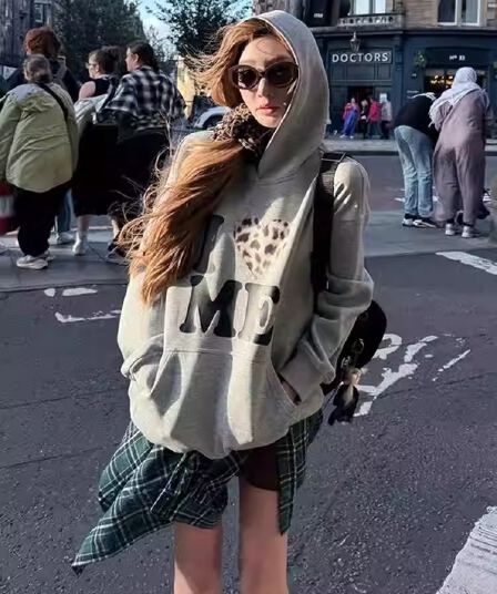 2026 한국 모방 Mianhua 면 복합 얇은 스타일 310g 털이 있는 400g 후드 티 스웨터 여성 가을 겨울