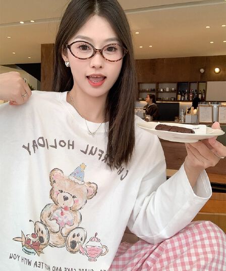 경관 그림 21 순면 210 그램 가을 의상 긴팔 티셔츠 여성 루즈핏 맨위 프린트
