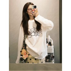 官图 21支纯棉-210克100%棉 春装长袖T恤女宽松上衣印花