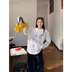 批发官图 21支纯棉-210克  秋装长袖T恤女宽松<b class='q'>上衣</b>印花