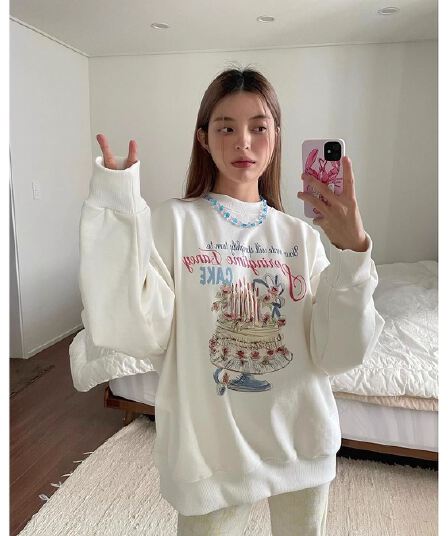 얇은 스타일 털이 있는 라운드 넥 후드티 여성 프린트 국경 간