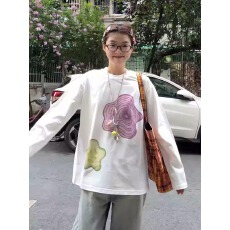 批发官图 21支纯棉-210克  秋装长袖T恤女宽松<b class='q'>上衣</b>印花