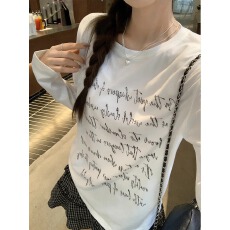 批发21支纯棉-210克 秋装<b class='q'>长袖</b><b class='q'>T</b><b class='q'>恤</b>女宽松上衣印花