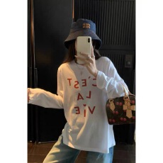 批发官图 21支纯棉-210克  秋装长袖T恤女宽松<b class='q'>上衣</b>印花