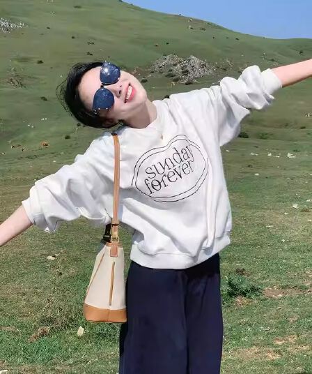 경관 그림 정가 모방 Mianhua 면 복합 얇은 스타일 310g 털이 있는 400g 라운드 넥 후드티 여성 프린트 국경 간