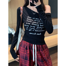 批发 实拍 40支纯棉210克（92棉/8氨纶）春装长袖T恤女一字领印花