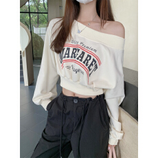 批发实拍 华棉复合牛奶丝 <b class='q'>秋装</b>卫衣女高腰短款一字领印花