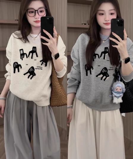 경관 그림 정가 후아 면 칫솔질 자수 벤치 후드티 여성 한 부서 ins 바람 자수 섹션