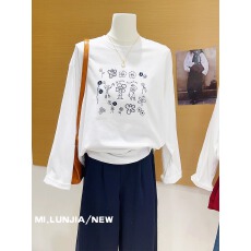 批发官图 21支纯棉-210克  秋装长袖T恤女宽松<b class='q'>上衣</b>印花