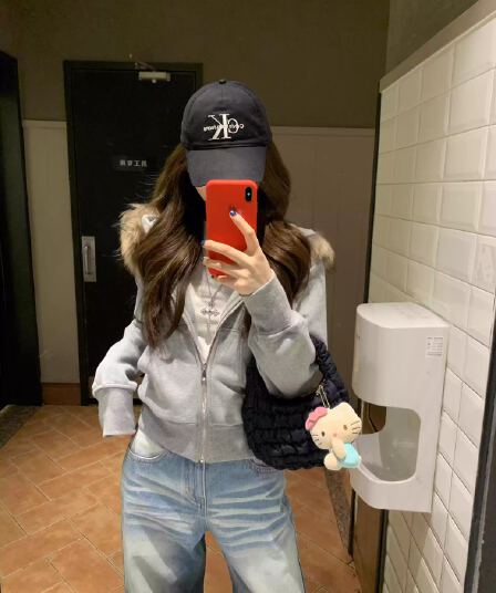 경관 그림 후아 면 복합 얇은 스타일 털이 있는 탈착식 모피 칼라 후드 티 스웨터 여성 오픈 가디건 여성 코트