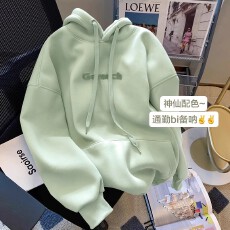 批发官图 实价 华棉复合 薄款/加绒 连帽卫衣<b class='q'>女</b>字母植绒刺绣