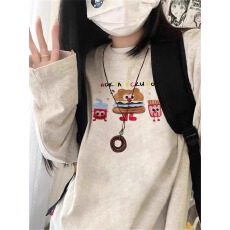 批发2026<b class='q'>韩国</b>外贸新款 纯棉-210克  秋装长袖T恤女宽松上衣印花