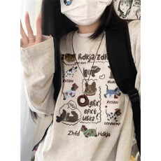 批发21支纯棉-210克 秋装<b class='q'>长袖</b><b class='q'>T</b><b class='q'>恤</b>女宽松上衣印花