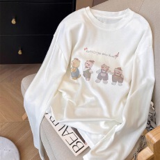 批发外贸订单 纯棉-210克100%棉 春秋装长袖T恤女<b class='q'>宽松</b>上衣<b class='q'>打底衫</b>印花