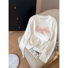 批发外贸订单纯棉-210克100%棉 春秋装长袖T恤女<b class='q'>宽松</b>上衣<b class='q'>打底衫</b>印花