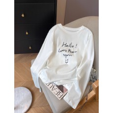 批发外贸订单支纯棉-210克100%棉 春秋装长袖T恤女<b class='q'>宽松</b>上衣<b class='q'>打底衫</b>印花