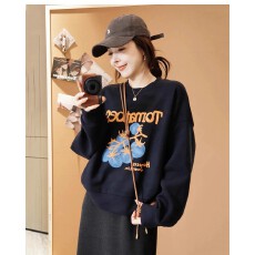 批发韩国外贸 华棉复合-薄款/加绒 秋冬装加绒圆领卫衣女印花<b class='q'>宝宝</b>绒