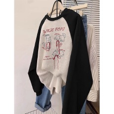 批发韩国外贸  华棉复合-薄款310g加绒400g 秋冬装插肩袖卫衣女撞色