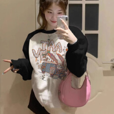 官图 实价 华棉复合-薄款310g加绒400g 秋冬装插肩袖卫衣女撞色