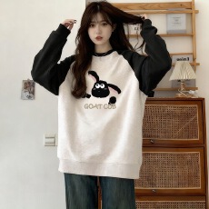 官图 实价 华棉复合-薄款310g加绒400g 秋冬装插肩袖卫衣女撞色