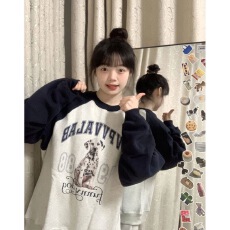 批发韩国外贸  华棉复合-薄款310g加绒400g 秋冬装插肩袖卫衣女撞色