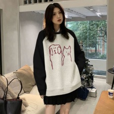 批发韩国外贸  华棉复合-薄款310g加绒400g 秋冬装插肩袖卫衣女撞色