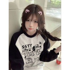 批发韩国外贸 华棉复合-薄款310g加绒400g 秋冬装插肩袖卫衣女撞色