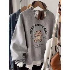 批发韩国外贸 华棉复合-薄款/加绒 秋冬装加绒圆领卫衣女印花宝宝绒
