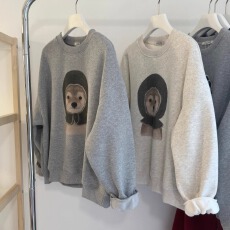 批发韩国外贸华棉复合-薄款/加绒 秋冬装加绒圆领卫衣女印花宝宝绒