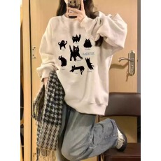 批发韩国外贸华棉复合-薄款/加绒 秋冬装加绒圆领卫衣女印花宝宝绒