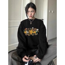 批发韩国外贸 华棉复合-薄款/加绒 秋冬装加绒圆领卫衣女印花宝宝绒